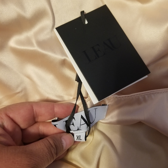 NWT LEAU Women's Classic Satin Drawstring Mini Dress Champagne Size XL - Picture 4 of 11